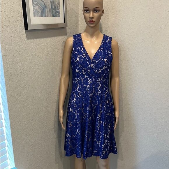 Eliza J-Elegant Blue Lace Dress - Picture 1 of 10